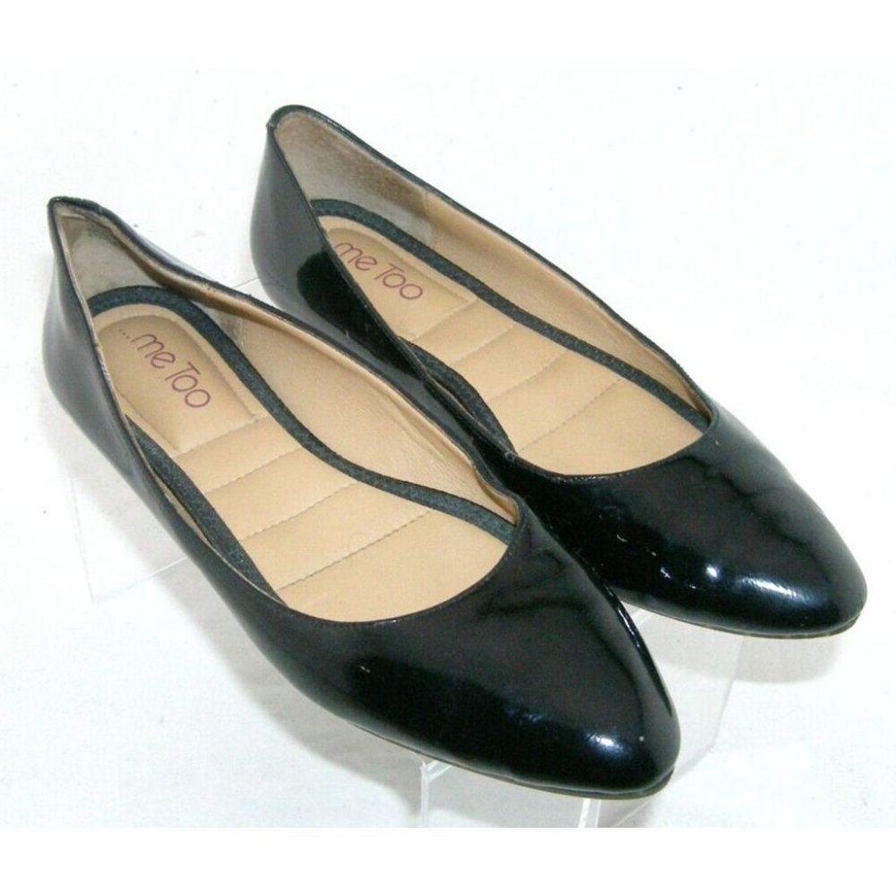 Me Too Aimee black patent leather almond toe slip on ballet flats 7M